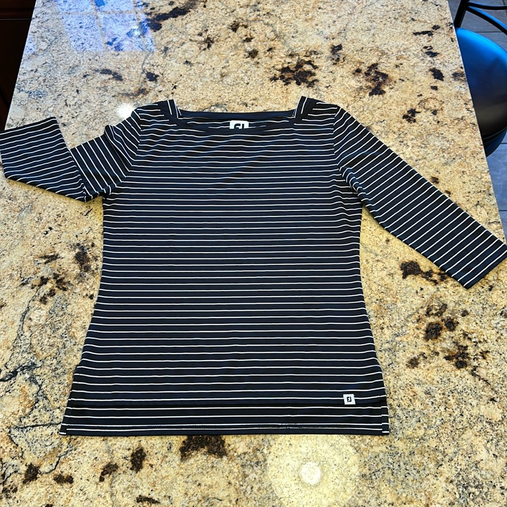 Footjoy Striped Boat Neck 3/4 Sleeve Top